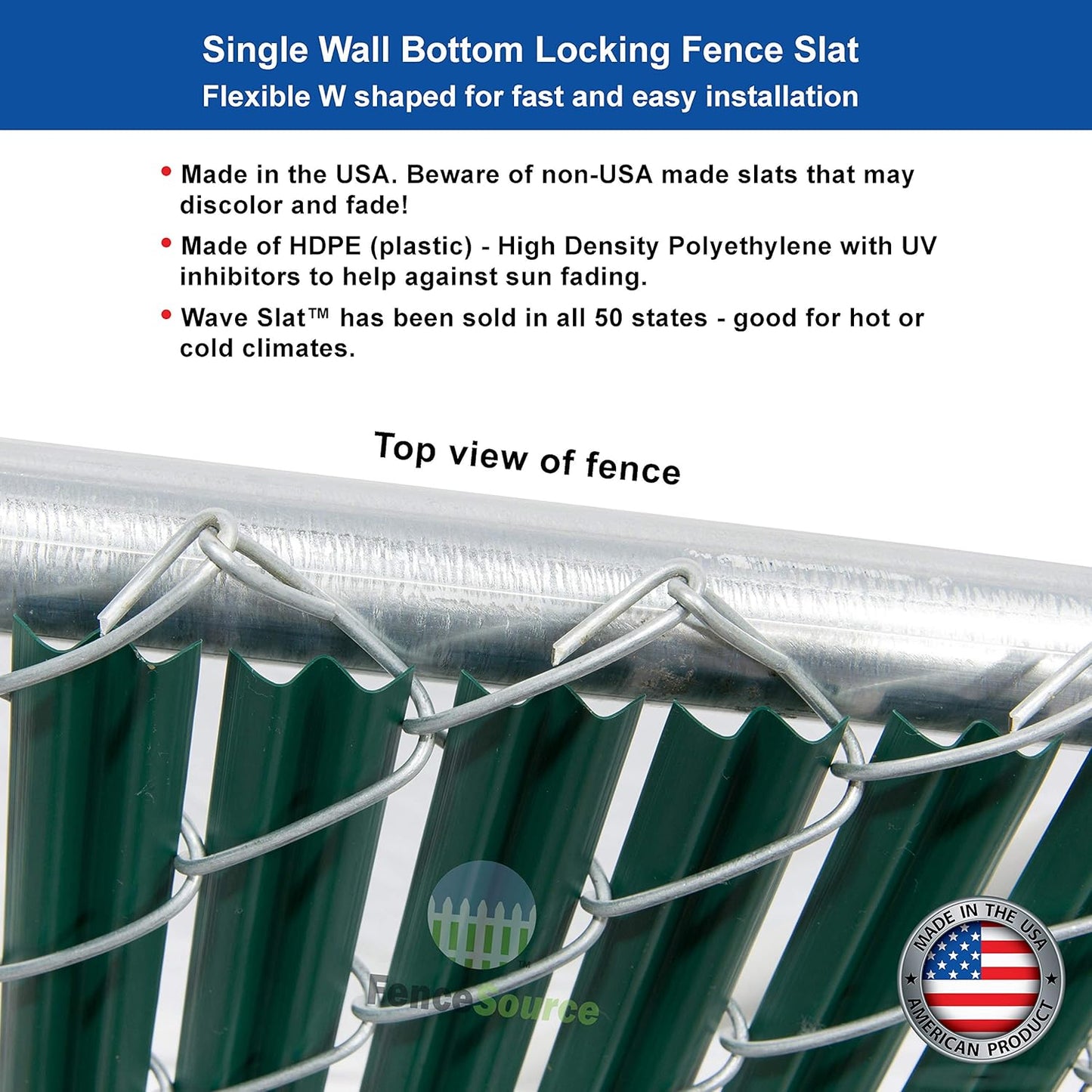 Wave Slat (9 Colors) Single Wall Bottom Locking Privacy Slat for 4', 5', 6', 7' and 8' Chain Link Fence (7 ft, Green)-VerdiqueGarden