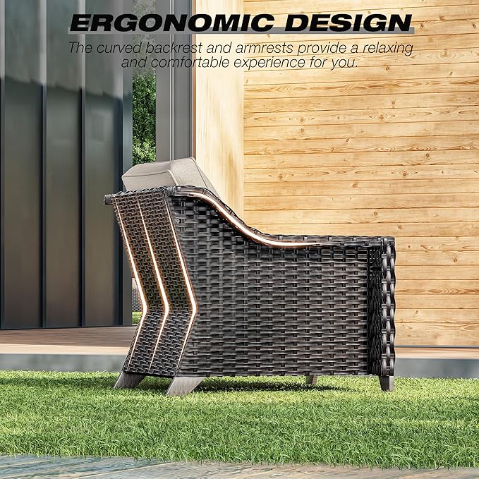Joyside Wicker Patio Furniture Sets, 4 Pieces Upgraded Large Size Outdoor Furniture with Patio Dining Chairs and Outdoor Ottoman, Thick Cushions, Wide Armrest-VerdiqueGarden