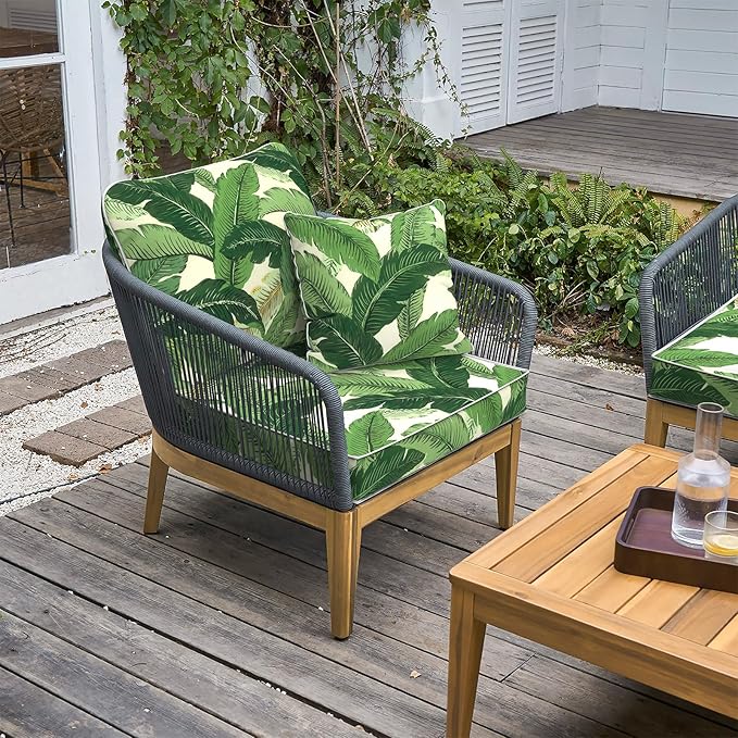 LVTXIII Outdoor Deep Seat Cushion 24"x24"x4" Patio Seat and Back Cushion Set Seasonal Chair Cushion for Dining Arm Chairs, Wicker Chairs and Garden Furniture Decoration, Swaying Palms Green-VerdiqueGarden