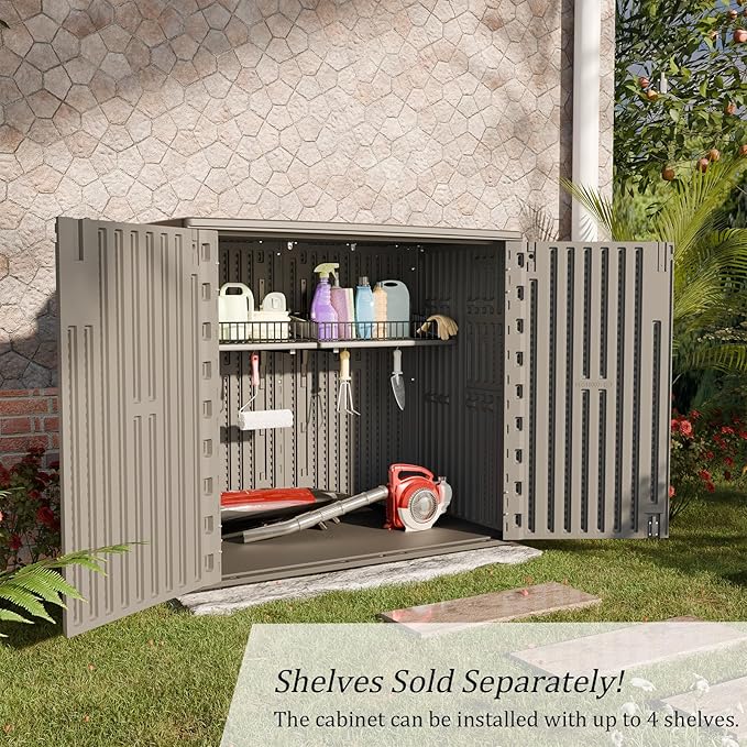 HOMSPARK 37 Cu.Ft Outdoor Storage Shed Weather Resistant, Multi Functional | Double-Wall Resin Storage Sheds & Outdoor Storage Box Waterproof for Backyard Garden Patio Lawn (Shallow Coffee)-VerdiqueGarden
