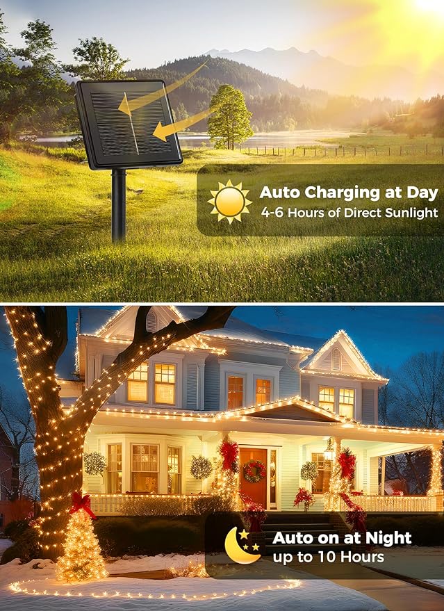 2-Pack 480LED 170FT Total Solar Outdoor Lights IP65 Waterproof Solar Powered Lights with 8 Lighting Modes for Party Garden Yard Home Holiday Tree Decoration Lighting, Warm White-VerdiqueGarden