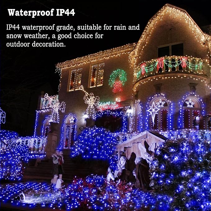 KNONEW 197FT 500 LED Christmas Lights Outdoor String Lights 8 Modes & Memory Fairy Light Plug in Waterproof LED String Lights for Xmas Yard Tree Wedding Party Holiday Decorations (Blue)-VerdiqueGarden