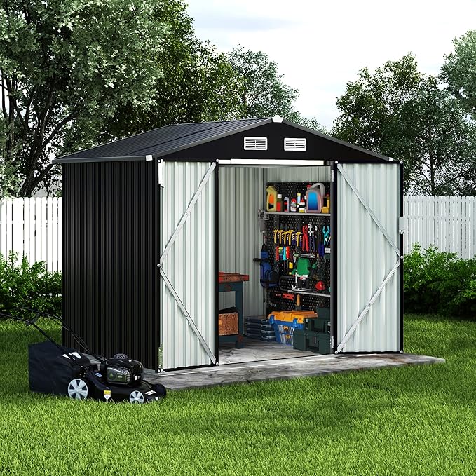 6x8 FT Metal Storage Sheds Outdoor with Floor, Metal Yard Sheds Garden Shed Kit, MetalTool Shed with Lockable Door, Metals UtilitySheds Buildings with Air Vent for Backyard Garden Patio Lawn-VerdiqueGarden