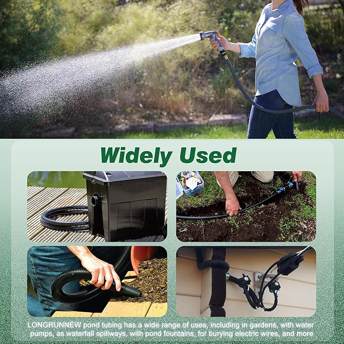 1" Dia. Corrugated Pond Tubing 1-Inch ID, 3.9 FT Length, Black PVC Kinkproof Strong Flex Tubing-VerdiqueGarden