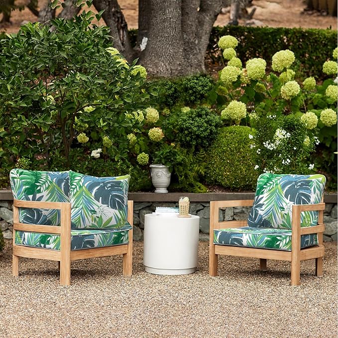 LVTXIII Outdoor Deep Seat Cushion Patio Seat and Back Cushion Set Seasonal Chair Cushion for Dining Arm Chairs, Wicker Chairs and Garden Furniture Decoration, 22"x22"x4", Islamorada Blue Green-VerdiqueGarden