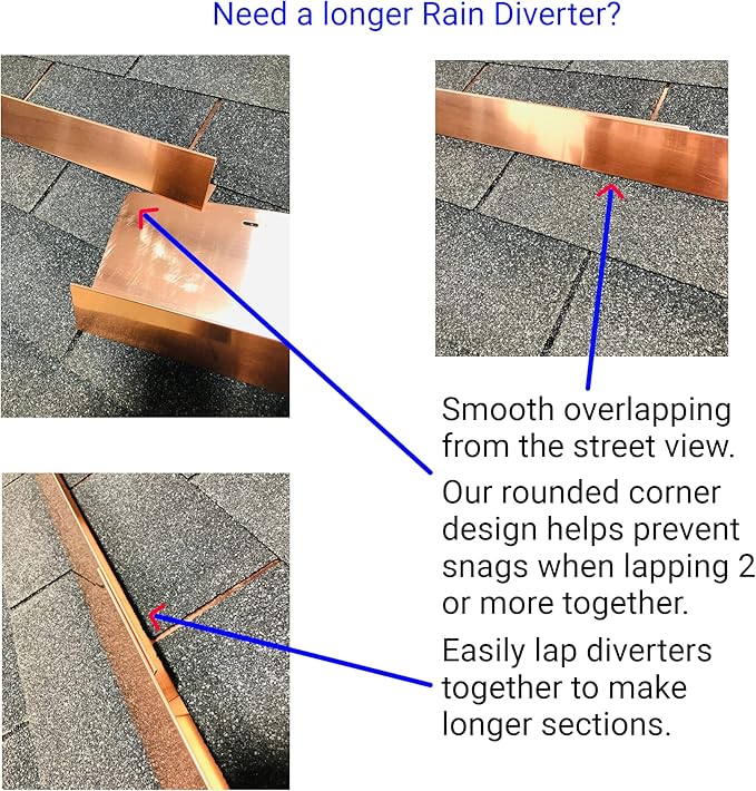 EAGLE 1- Shingle Roof Rain Diverter 40 Inches Long- 26 Gauge Material- Easy to Install- Includes Stainless Steel Nails (2, Real Copper)