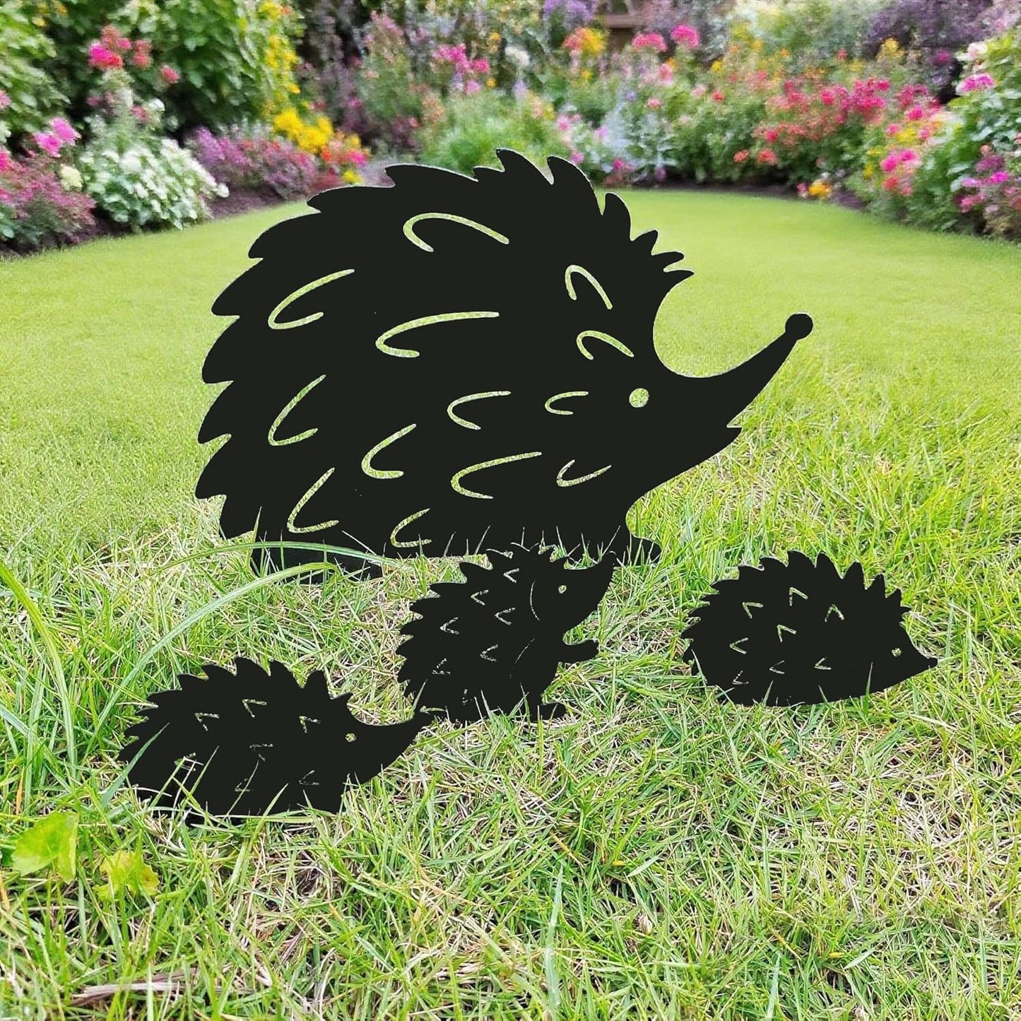 Metal Hedgehog Silhouette, Unique Garden Yard Art,Outdoor Halloween Decor for Patio,Decorative Garden Stakes,Metal Animals Yard Art,Cute Hedgehog Family-VerdiqueGarden