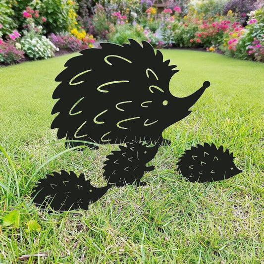 Metal Hedgehog Silhouette, Unique Garden Yard Art,Outdoor Halloween Decor for Patio,Decorative Garden Stakes,Metal Animals Yard Art,Cute Hedgehog Family-VerdiqueGarden