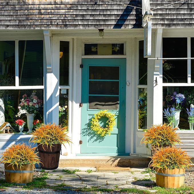 Ouddy Decor 16 Bundles Artificial Fall Plants Outdoor Fake Grass Stems UV Resistant Faux Plastic Plants Shrubs for Autumn Home Garden Pathway Farmhouse Front Porch Harvest Thanksgiving Decor, Orange-VerdiqueGarden