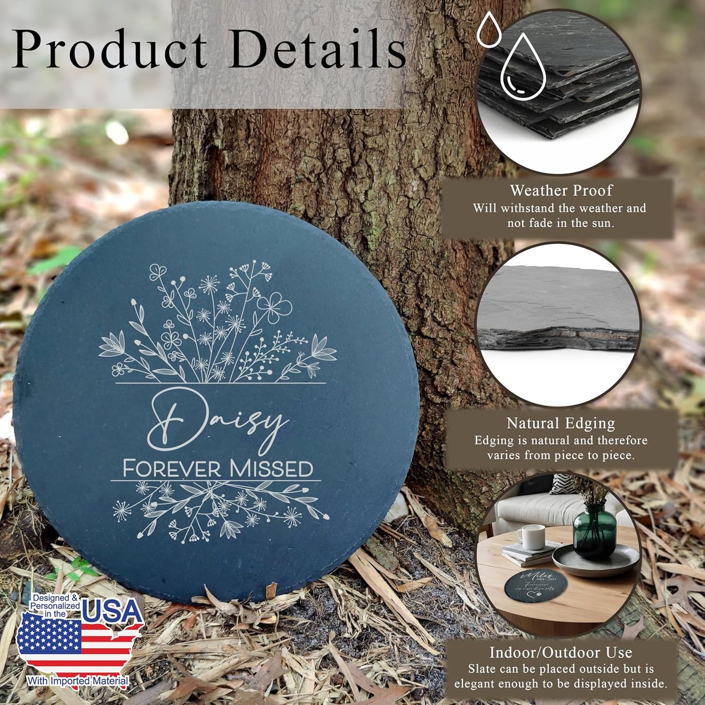 Personalized Pet Memorial Stone for Dogs and Cats | Custom Laser-Etched Weatherproof Garden Grave Marker | Natural Stone Bereavement Headstone Sympathy Gift | 4, 6, 10, or 12 Inch Heart or Circle Shape (A8)-VerdiqueGarden