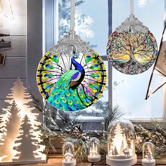 Stained Glass Suncatcher, Jocidea Peacock Ornament, Christmas Ornaments, Holidays Ornaments, Christmas Tree Decor, Peacock Decor for Home, Peacock Gifts-VerdiqueGarden