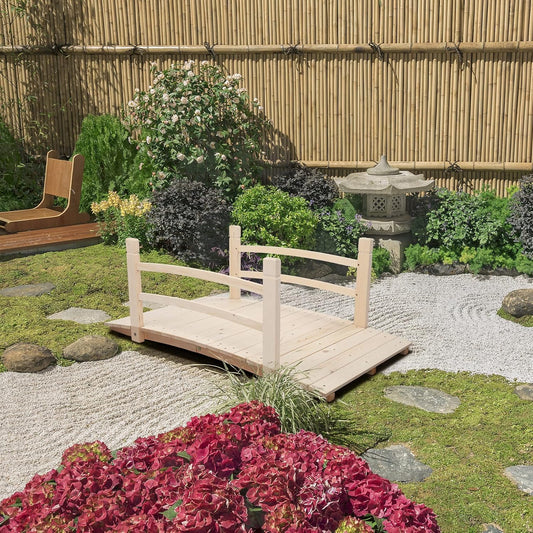 VINGLI 4 ft Garden Bridge, Arch Walkway Wooden Bridge with Safety Rails Natural Finished, Decorative Landscaping Footbridge for Koi Pond, Dry Creek Bed, Garden Pathway or Japanese Zen Decor-VerdiqueGarden