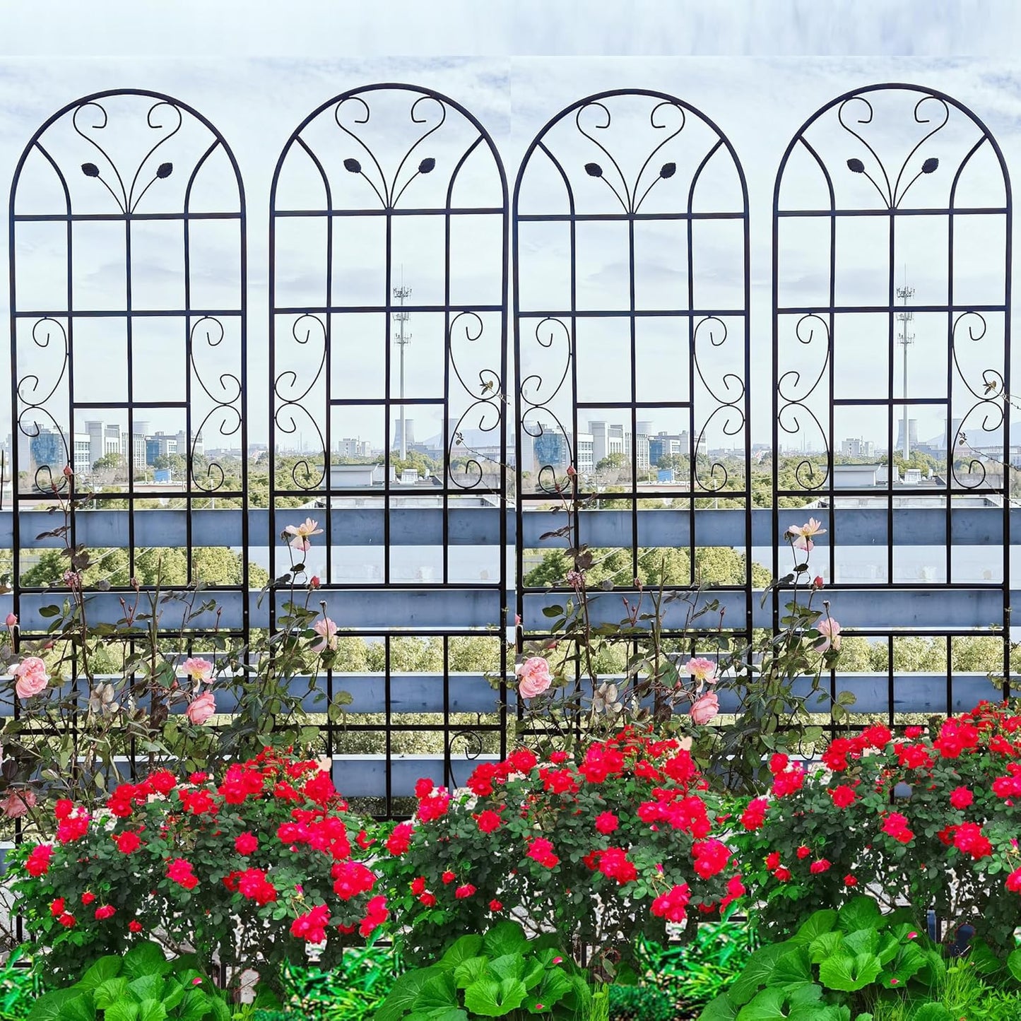 6 Pack Metal Garden Trellis 86.7" Tall Outdoor Climbing Plant Support for Roses, Flowers, Rustproof Durable Black Galvanized Tube, Lawn Garden Fence Decor Screen, 86.7" H-VerdiqueGarden