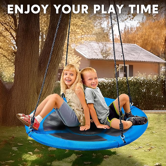 TURFEE 40" Saucer Tree Swing Set - 900Lb Weight Capacity, 900D Oxford Waterproof, with Hanging Straps Swings for Kids Playground Outdoor Activity Backyard Daily Exercise Fun(Blue)-VerdiqueGarden