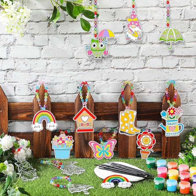 30 Sets Suncatchers Window Art Kits, DIY Sun Catchers Bulk Crafts Paint Your Own Window Ornaments for Boys Girls Classroom Home Party Birthday Activity Decor(Spring Style)-VerdiqueGarden