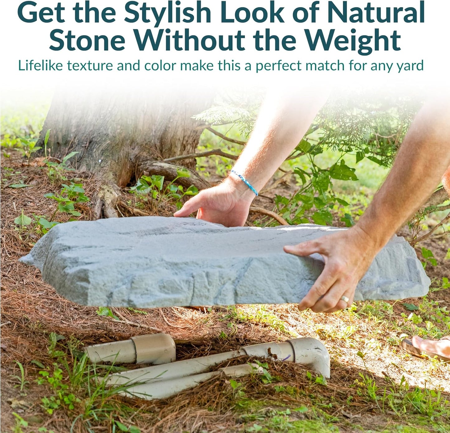 Sunnydaze 3.5” H Polyresin Faux Landscape Rock Cover - Lightweight Fake Rock Well Pump Cover for Outside - Gray-VerdiqueGarden