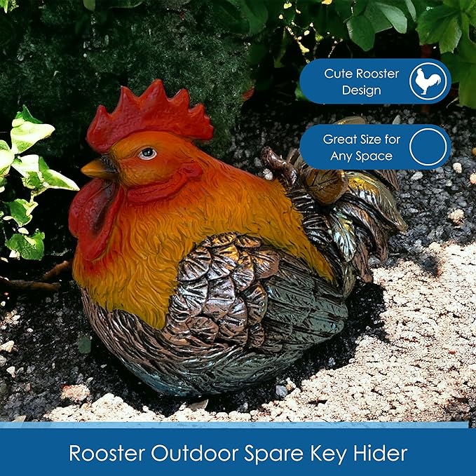 Rooster Garden Statue Quietly Holds a Hidden Key Outside for Your House or in Your Kitchen for Your Car-VerdiqueGarden