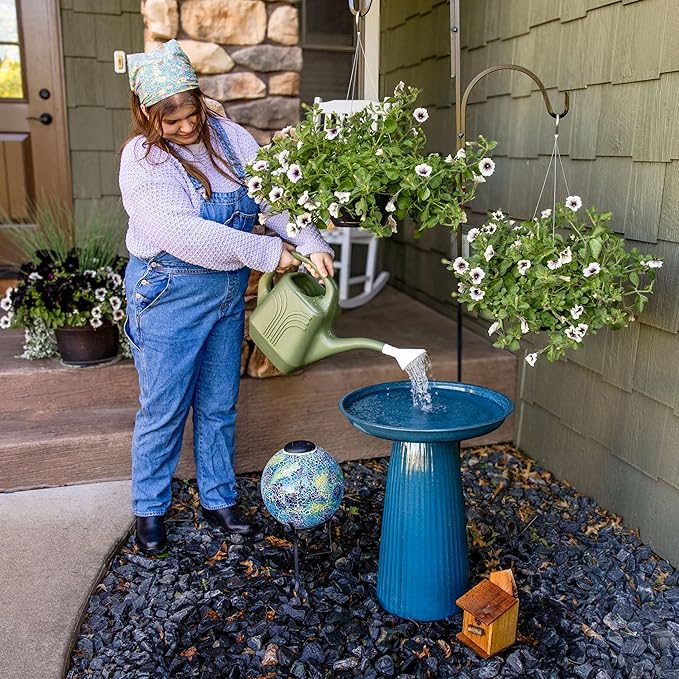 Sunnydaze Gleeful Garden Metal Bird Bath for Outdoors - Large Decorative Iron Birdbath - 23-Inch - Blue Glaze-VerdiqueGarden