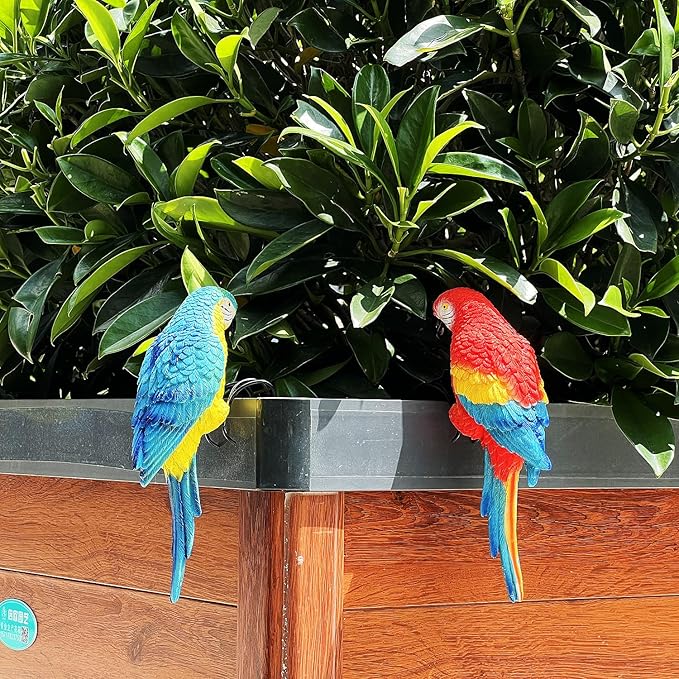 Realistic Parrot Sculpture Resin Hanging Parrots Garden Statues Lifelike Bird Figurines Landscape Ornament Patio Yard Lawn Figurine Tree Decor, Outdoor Garden Wall Statues (Blue)-VerdiqueGarden