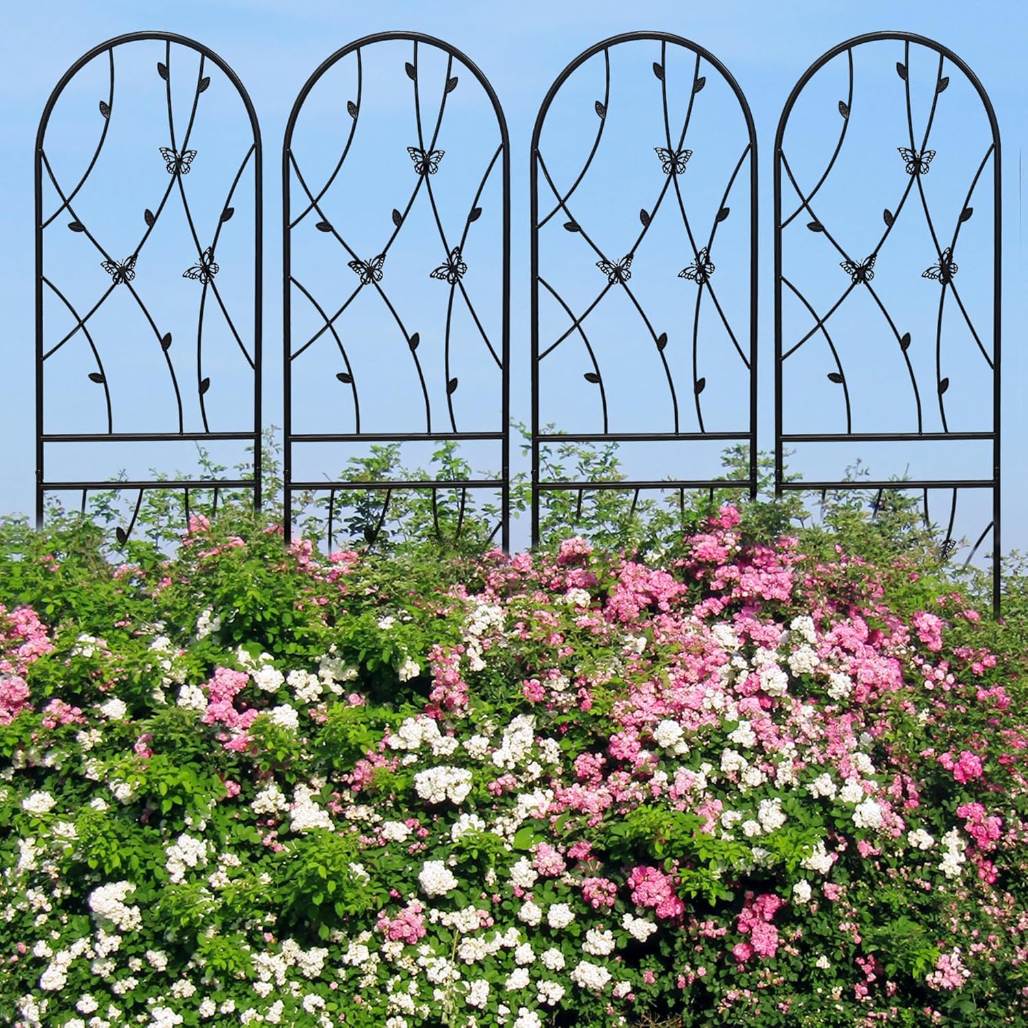 6 Pack Metal Garden Trellis 6FT Outdoor Garden Fence Rustproof Trellis for Climbing Plants Support Roses Flower Lawn Decoration, Black 71" Tall-VerdiqueGarden