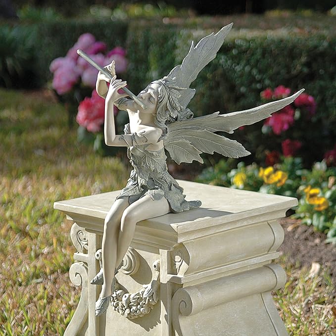 Design Toscano Fairy of the West Wind Shelf Sitting Garden Statue, 19 Inch Tall, Cast Stone Resin, Two Tone Stone Finish-VerdiqueGarden