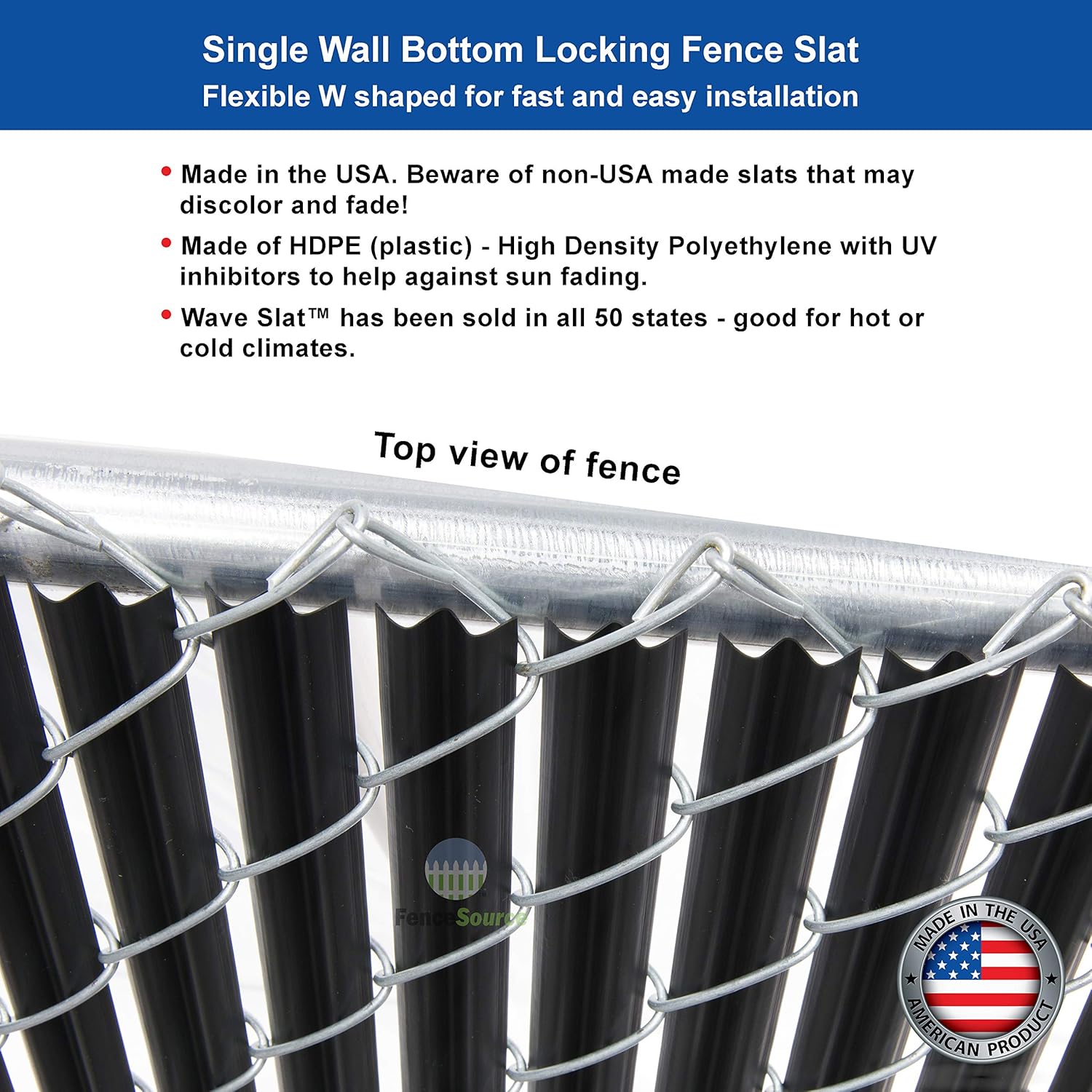 Wave Slat (9 Colors) Single Wall Bottom Locking Privacy Slat for 4', 5', 6', 7' and 8' Chain Link Fence (6 ft, Black)-VerdiqueGarden