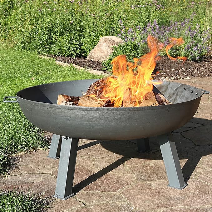 Sunnydaze 34-Inch Cast Iron Heavy-Duty Fire Pit for Outside - Wood-Burning Outdoor Fire Pit Bowl with Handles - Steel Finish-VerdiqueGarden