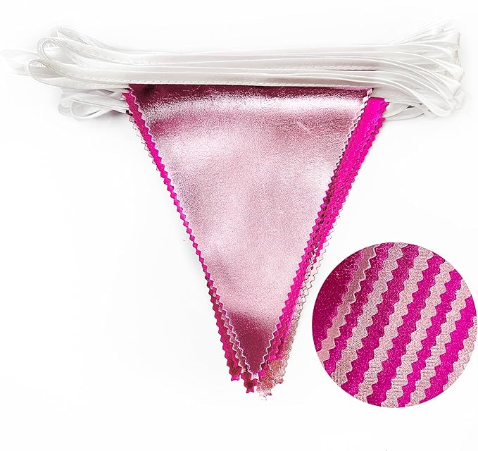 Hot Pink Party Decorations Metallic Fabric Gradient Pink Triangle Pennant Banner Flag Bunting Garland for Women Girl Birthday Retirement Bridal Shower Wedding Baby Shower Bachelorette Party Supplies-VerdiqueGarden