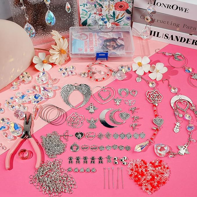 10 Sets DIY Suncatcher Kits 500PCS Valentine's Day Suncatchers Craft Kits Heart Suncatcher Ornaments DIY Sun Catchers Kit for Adults Valentine's Day Home Wedding Garden Decor Favors Gift (Love shape)-VerdiqueGarden