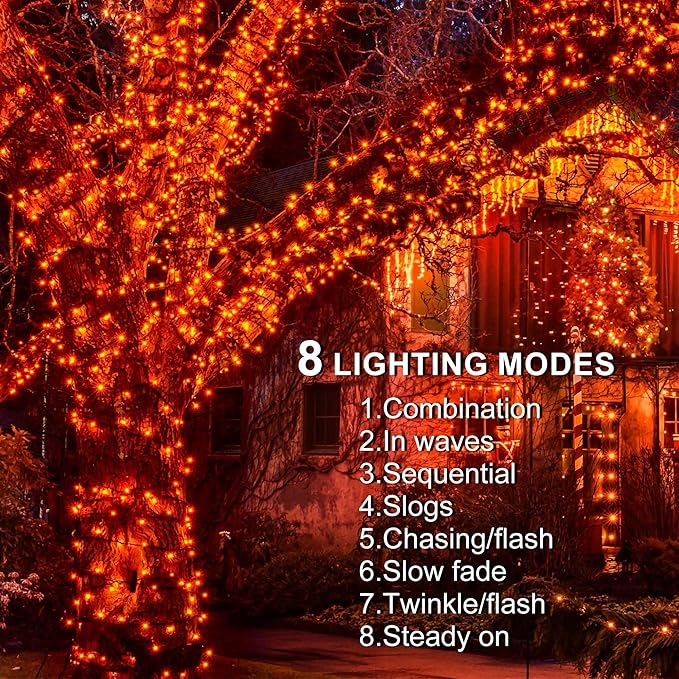 weillsnow 164FT 500 LED Orange Halloween Lights, 8 Modes Waterproof Plug in String Lights for Halloween Indoor Outdoor Yard Party Wedding Garden Home Decorations (Orange)-VerdiqueGarden