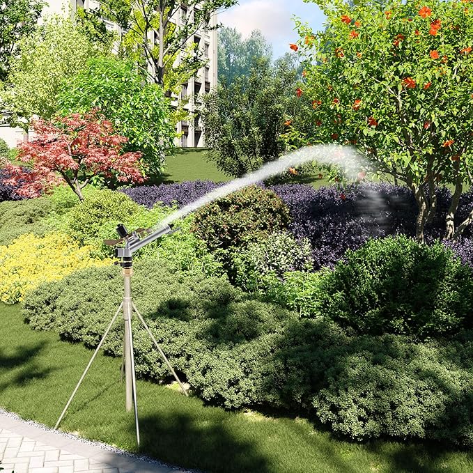 1.5" 360° Adjustable Impact Spray Gun Sprinkler with Nozzle Set, Water Spray Gun Large-Area Agriculture Irrigation Spray Gun Watering Sprinkler for Garden Farm Lawn-VerdiqueGarden