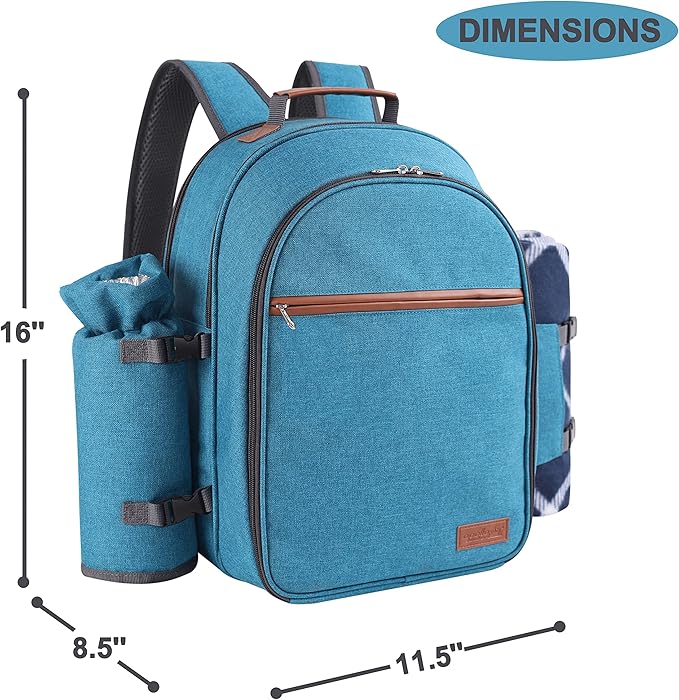Apollo Walker Picnic Backpack Set for 2 Person with Cooler Compartment, Detachable Bottle/Wine Holder, Fleece Blanket, Plates and Cutlery Set (Teal)-VerdiqueGarden