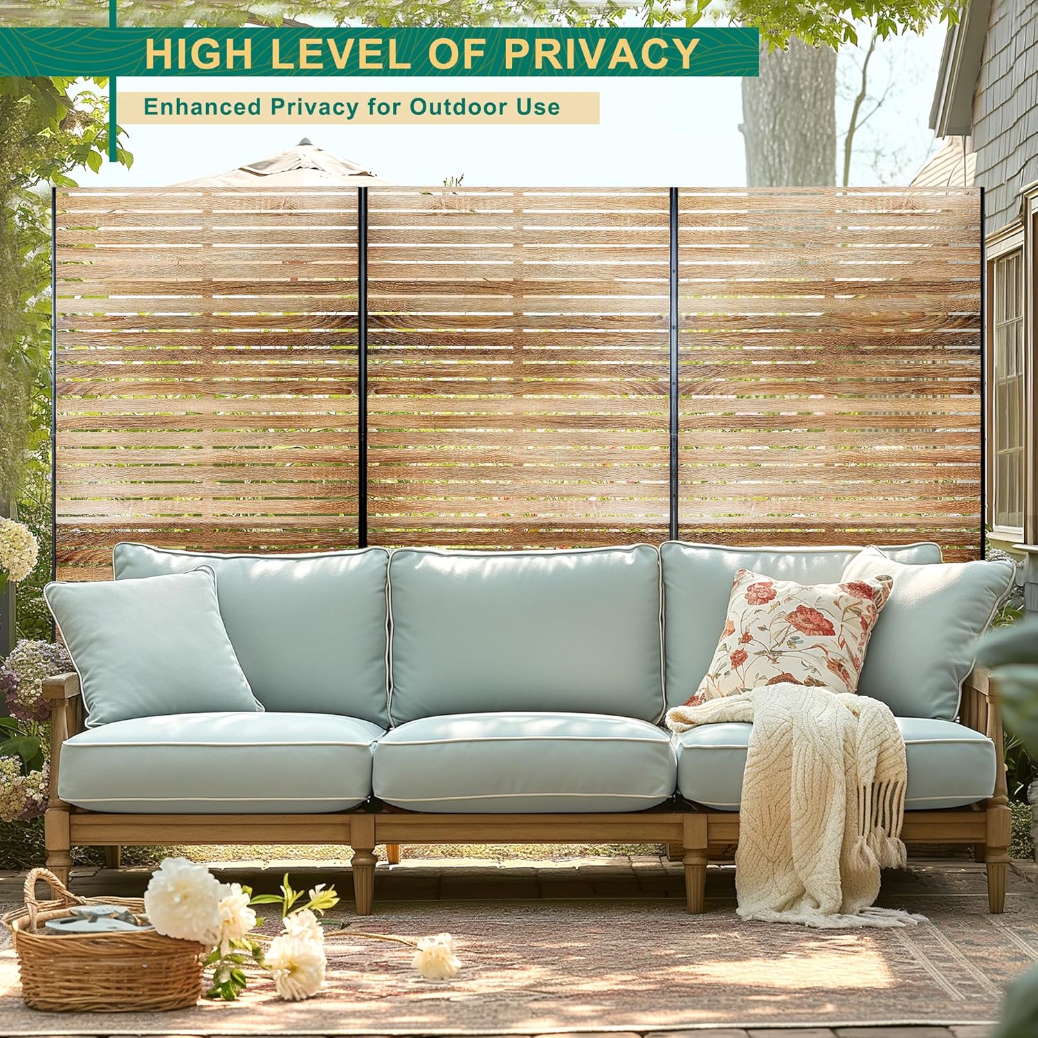 72" H×47" W Metal Outdoor Privacy Screen Freestanding, Outdoor Privacy Screens and Panels for Patio Lawn Deck, Decorative Fence(Consists of 3 Panels)-VerdiqueGarden