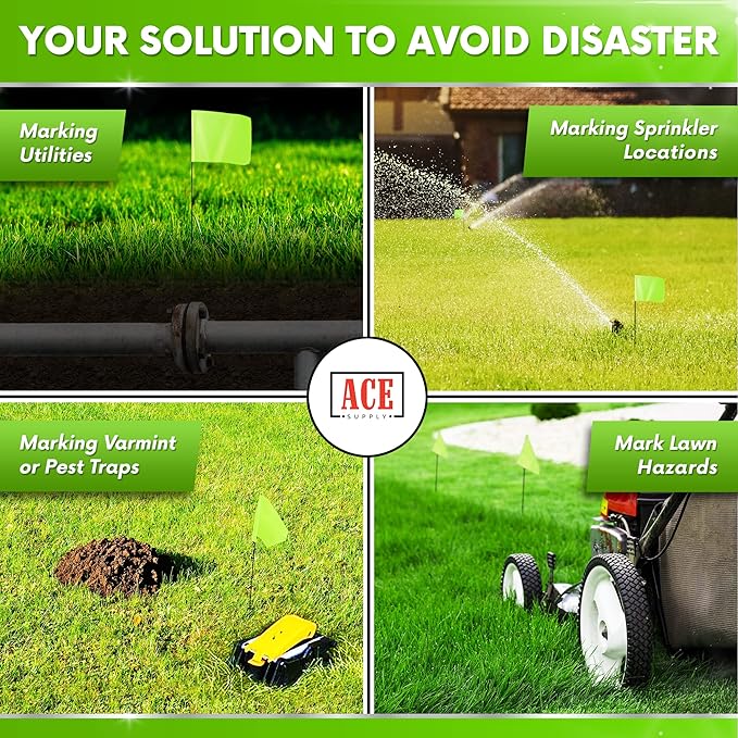 Fluorescent Lime Marking Flags 1000 Pack - 4x5x15 Inch Marker Flags for Outside - Markers For Lawn, Irrigation, Landscaping, Survey & Sprinkler Head Marking-VerdiqueGarden