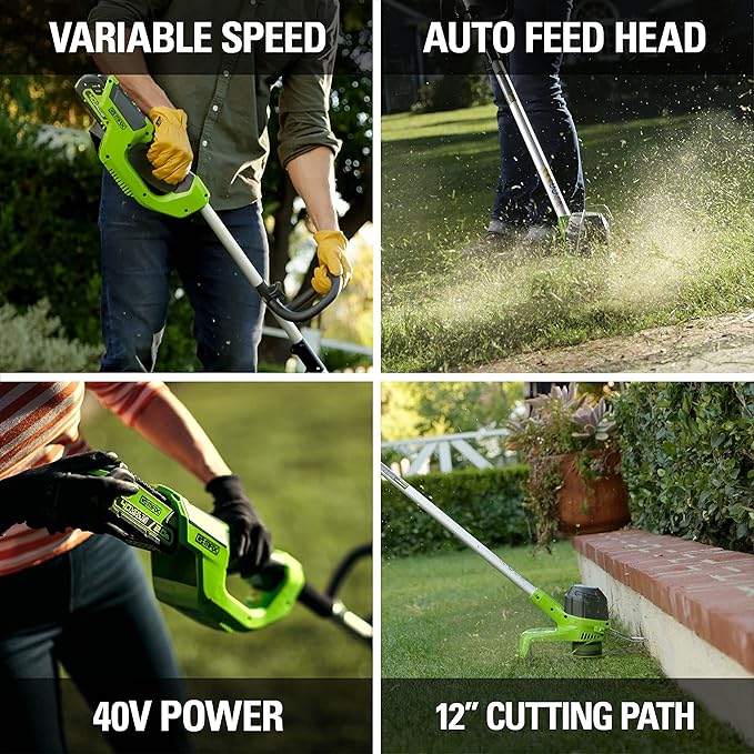 Greenworks 40V 12" Cordless String Trimmer, 2.0Ah Battery and Charger Included-VerdiqueGarden