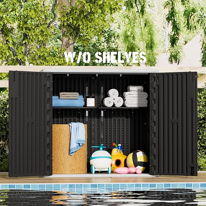 Large Outdoor Storage Box,Resin Sheds&Outdoor Storage Waterproof/Lockable,Outdoor Storage Cabinets for Balcony,Garage,Backyard (37Cu.ft-Black White)-VerdiqueGarden