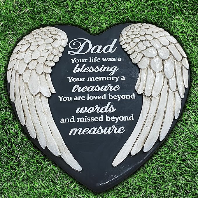 Dad Memorial Garden Stone, Dad Stepping Garden Memorial Stone, in Memory of Dad Stones Gifts for Loss of Father, Loss of Dad, Father Memorial Angel Wings Heart Stone TNS13-VerdiqueGarden