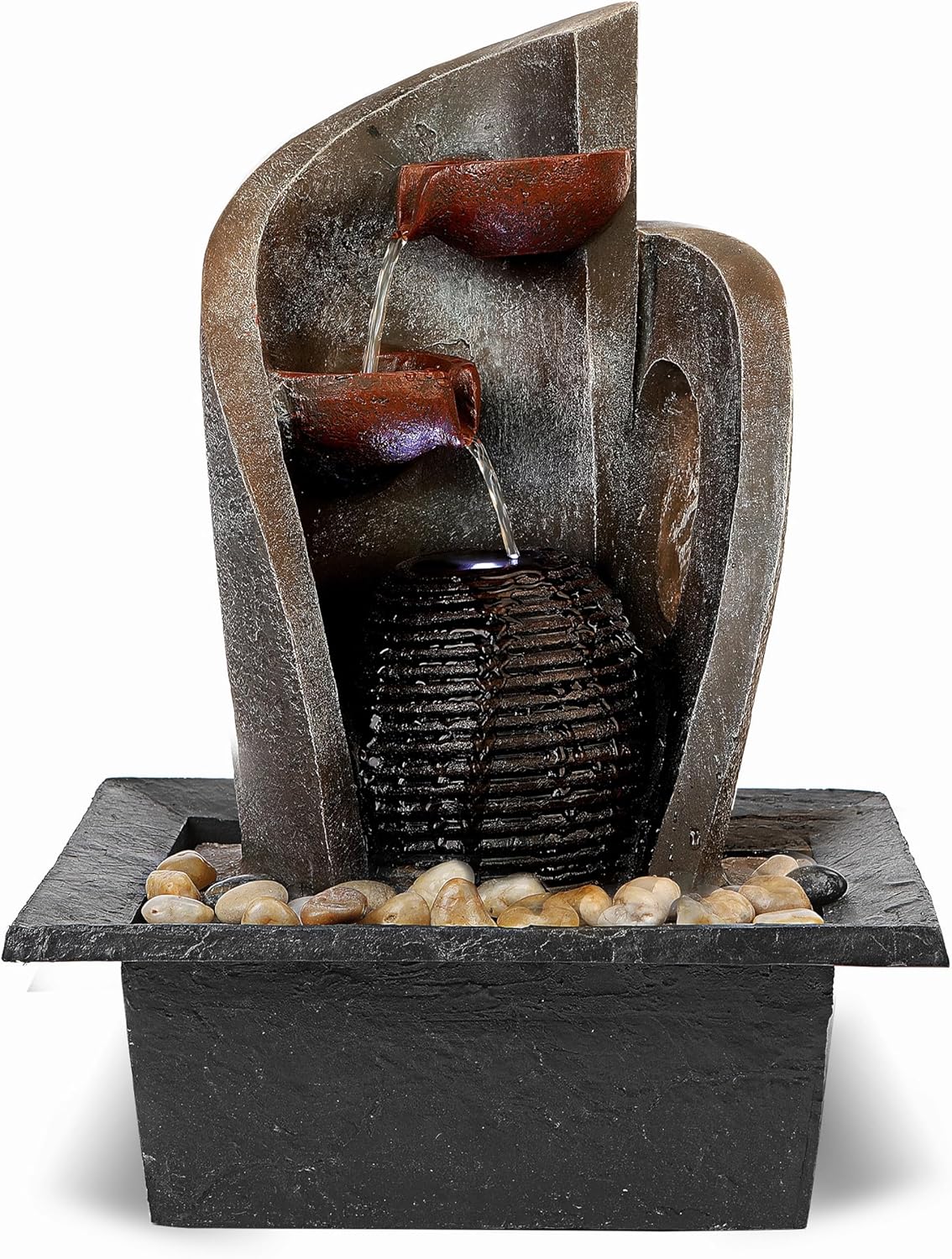 16 inch Waterfall Fountain Indoor-Tabletop Water Fountain-Outdoor Waterfall Spilling into pots Hung on monolithic Water Wall-with LED Lights-Soothing Indoor Waterfall Sounds from Water Machine-VerdiqueGarden