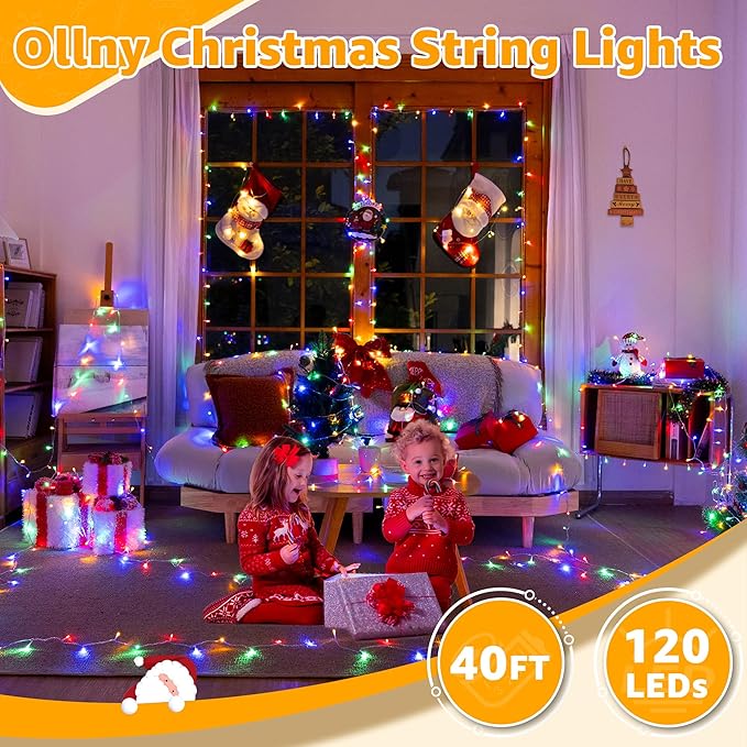 Ollny String Lights 120LED 40FT, Multicolor Fairy Lights Waterproof Connectable Timer, 8 Modes Plug in Christmas Light for Bedroom Outdoor Party Indoor Classroom Decorations-VerdiqueGarden