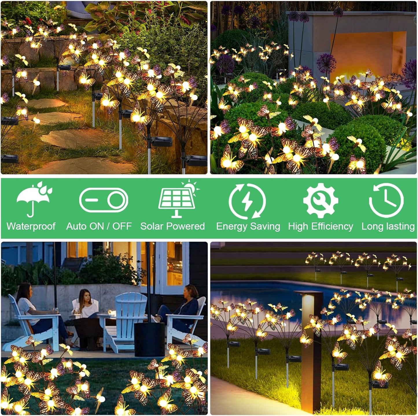 Solar Garden Butterfly Lights, 2 Pack 16 LED Solar Swaying Lights, Swaying in The Wind, Waterproof Firefly Light Outdoor Fairy Light for Garden Patio Yard Pathway Flower Bed Decoration-VerdiqueGarden