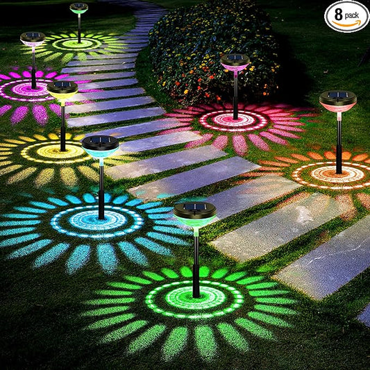 Nupostai Bright Solar Pathway Lights 8 Pack,Color Changing+Warm White LED Path Lights Outdoor,IP67 Waterproof, Solar Powered Garden Lights for Walkway Yard Backyard Lawn Landscape Decorative-VerdiqueGarden