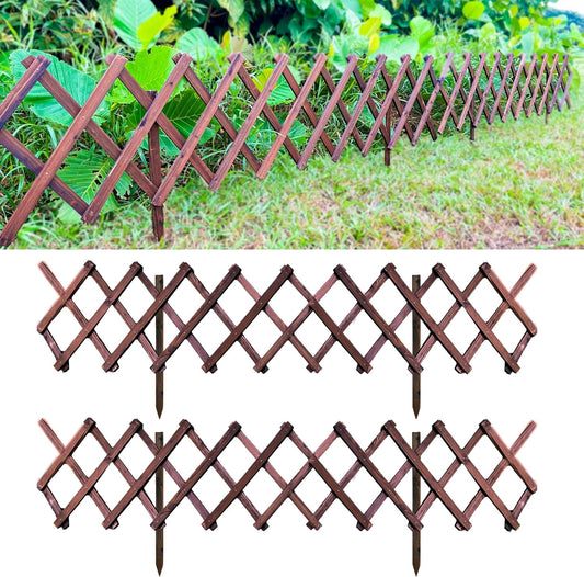 ShopLaLa Garden Fence- 2 Pack, Total 12ft (L) Wooden Lattice Flower Edging for Yard Lawn Landscape Patio Outdoor Decor, Expandable Plant Garden Trellis, Animal Barrier Fence No Dig Panel for Small Dog-VerdiqueGarden