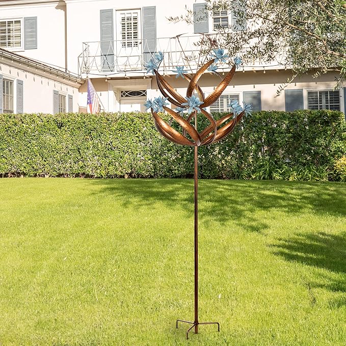Butterfly Flower Garden Wind Spinner - Large Kinetic Outdoor Metal Wind Sculptures & Spinners Decor for Yard and Garden, Whirligigs Large Wind Spinners for Patio, Lawn, Outside (26" W x 90" H)-VerdiqueGarden