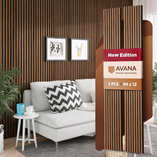 Avana Acoustic Wood Wall Panels – 94.4 x 12.6 Inch Rustic Walnut Acoustic Panels 2 PCs – Wall Panels For Interior Wall Decor For Homes, Offices, Studios – Sturdy and Durable Wood Panels For Wall-VerdiqueGarden