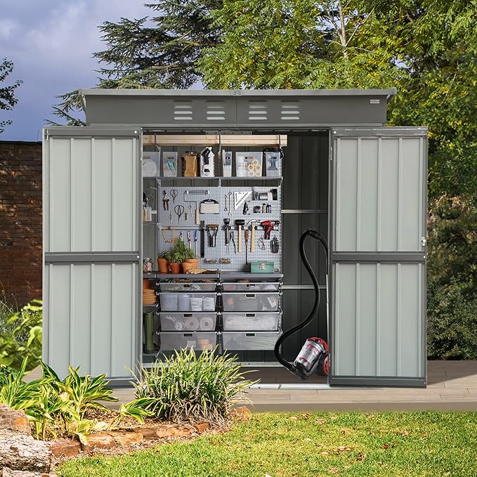 Domi Outdoor Storage Shed 6' x 4', Metal Waterproof Tool Shed Utility Storage House with Double Lockable Doors & Air Vent for Backyard Garden Lawn Patio-VerdiqueGarden