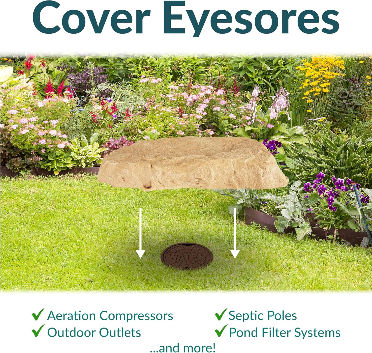 Sunnydaze 3.5” H Polyresin Faux Landscape Rock Cover - Lightweight Fake Rock Well Pump Cover for Outside - Sand-VerdiqueGarden