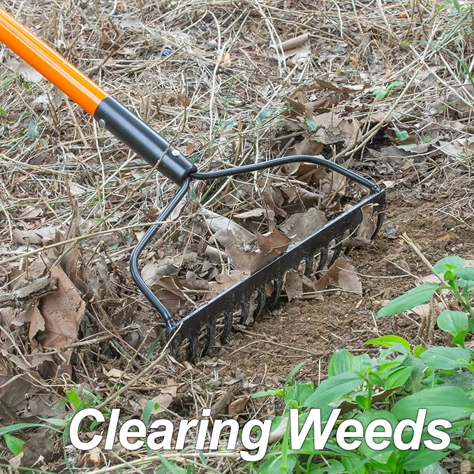 Garden Rake for Gardening, Heavy Duty Garden Rake for Lawns, 14 Tines Bow Rake with Fiberglass Handle, 58 Inches-VerdiqueGarden