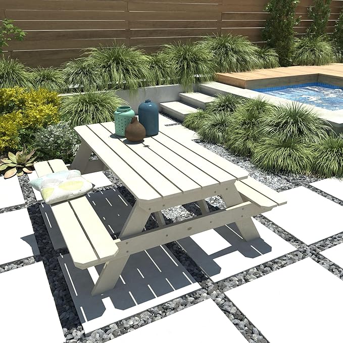 highwood Hometown Picnic Table, 6 Foot, Whitewash-VerdiqueGarden