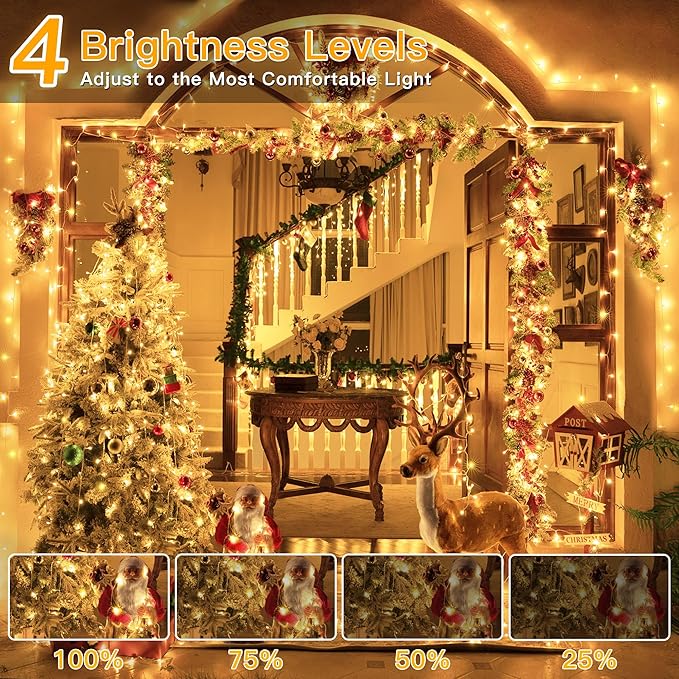 Ollny Christmas Lights Outdoor Waterproof, 1000LED 328FT Super Long String Lights with Remote 3 Timer, Plug in 8 Modes Fairy Light for Outside House Bedroom Xmas Decorations, Warm White-VerdiqueGarden