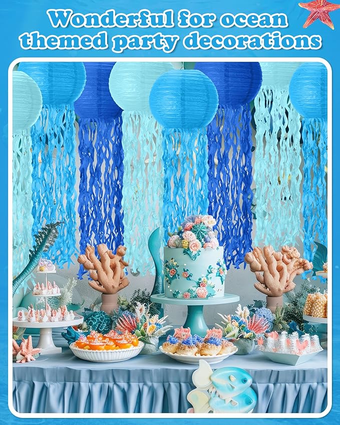 18 Pcs Jellyfish Paper Lanterns Mermaid Birthday Decorations Hanging Lantern Lamps for Ocean Theme Decor Under The Sea Party Supplies (Blue)-VerdiqueGarden